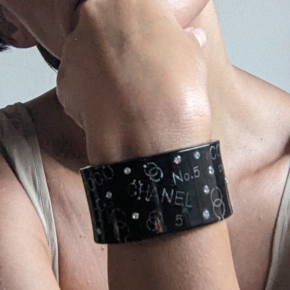 CHANEL Black Jewelry Cuff Bracelet with  Design Sample Runway Piece